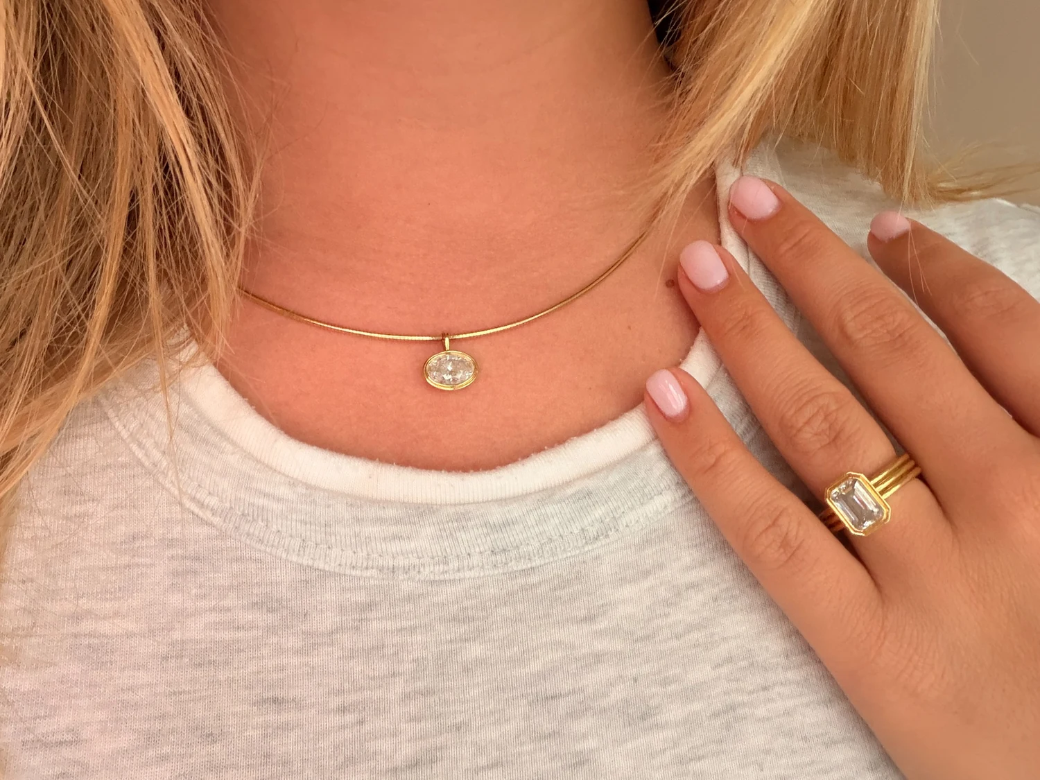 The Oval Bezel Diamond Pendant — Omega Chain by Twenty and Six