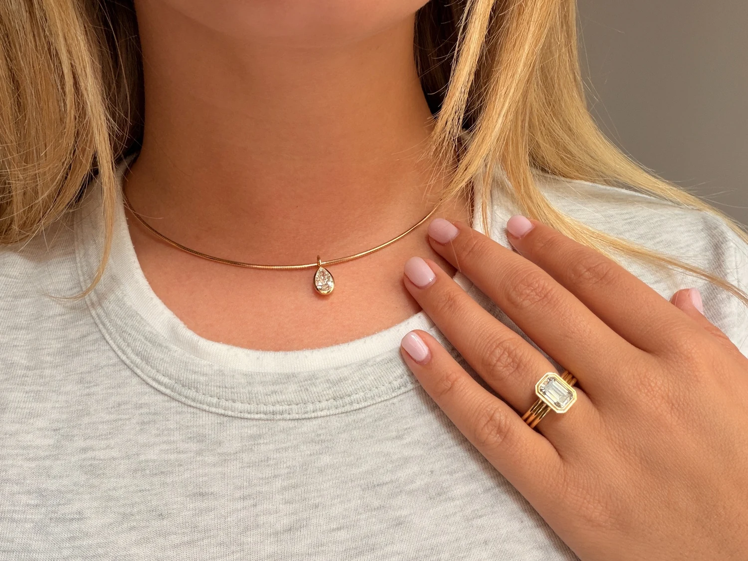 The Pear Bezel Diamond Pendant — Omega Chain by Twenty and Six