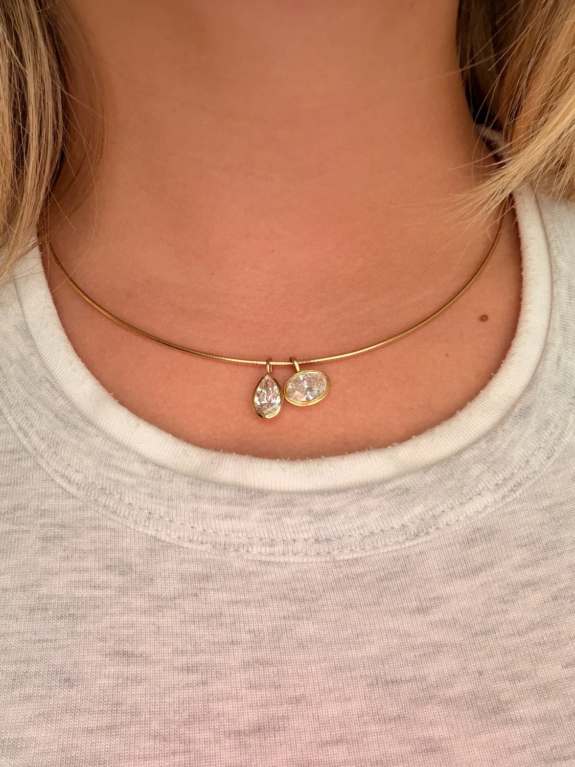The Pear & Oval Bezel Diamond Pendants — Omega Chain by Twenty and Six